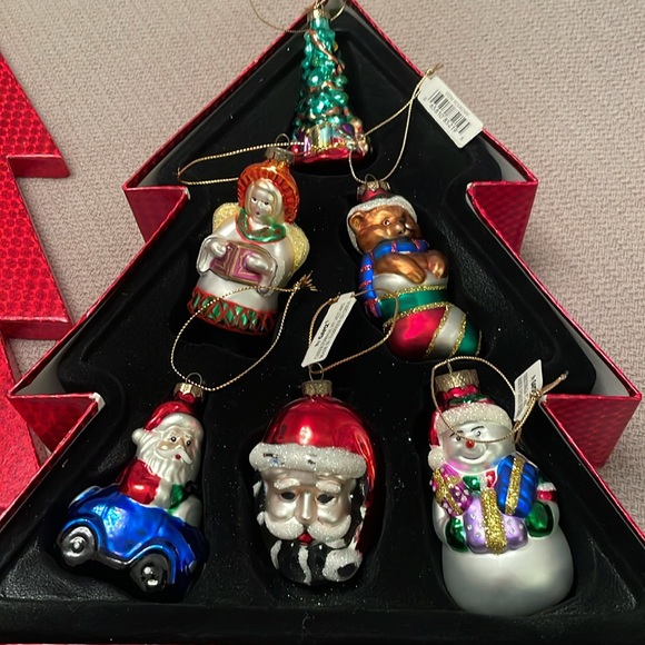 Rare Vintage GANZ Blown Glass Christmas Ornaments Set of 6 in Red Tree Gift Box - Picture 14 of 15